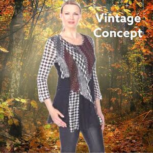 Vintage Concept patchwork look flared hem tunic top